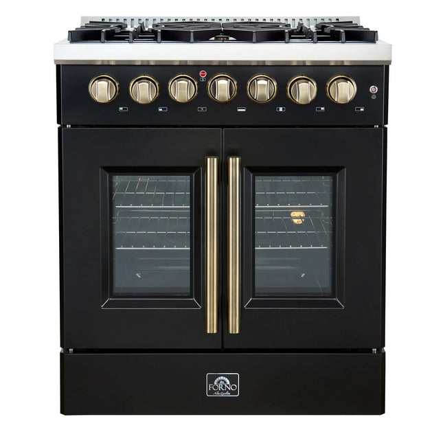 Forno Galiano 30-inch Freestanding French Door Dual Fuel Range Black FORNO