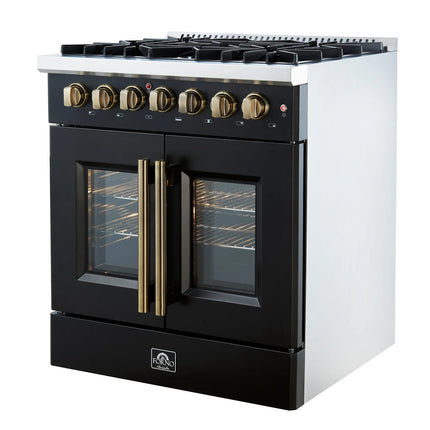 Forno Galiano 30-inch Freestanding French Door Dual Fuel Range Black FORNO