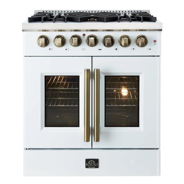 Forno Galiano 30-inch Freestanding French Door Dual Fuel Range White FORNO