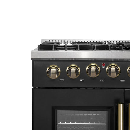 Forno Galiano 36-inch Freestanding French Door Dual Fuel Range Black FORNO