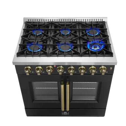 Forno Galiano 36-inch Freestanding French Door Dual Fuel Range Black FORNO
