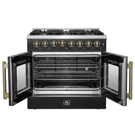 Forno Galiano 36-inch Freestanding French Door Dual Fuel Range Black FORNO