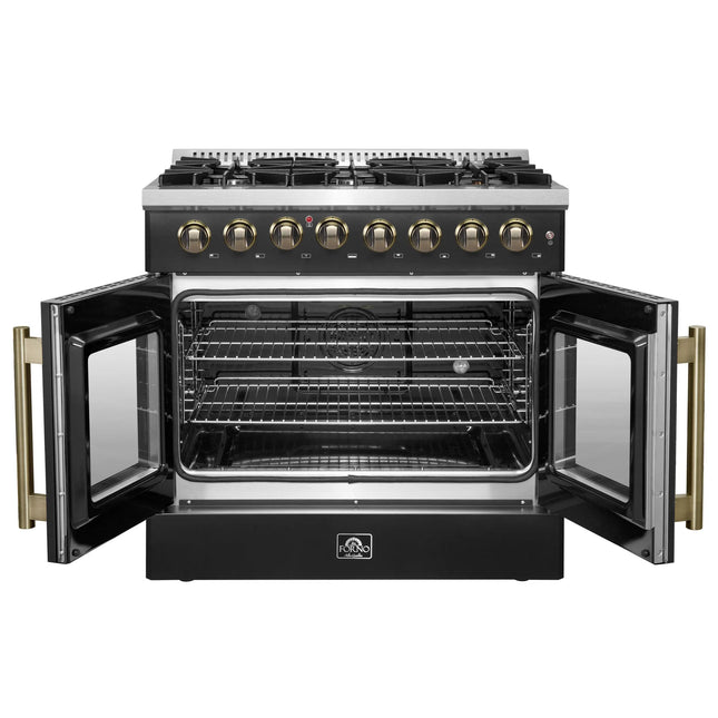 Forno Galiano 36-inch Freestanding French Door Dual Fuel Range Black FORNO