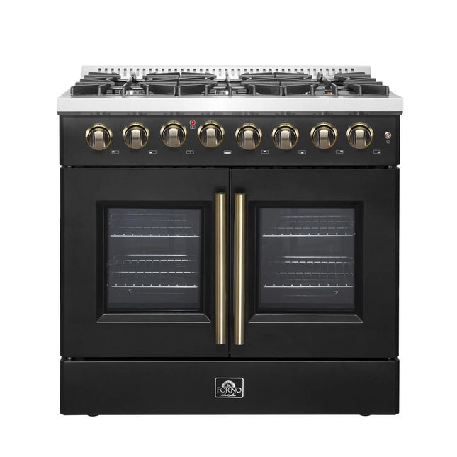 Forno Galiano 36-inch Freestanding French Door Dual Fuel Range Black FORNO