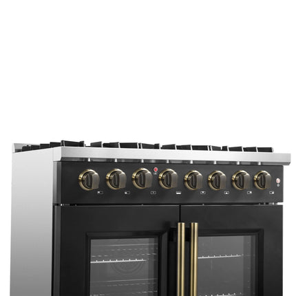 Forno Galiano 36-inch Freestanding French Door Dual Fuel Range Black FORNO