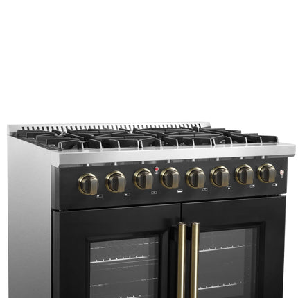 Forno Galiano 36-inch Freestanding French Door Dual Fuel Range Black FORNO