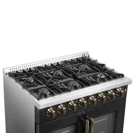 Forno Galiano 36-inch Freestanding French Door Dual Fuel Range Black FORNO