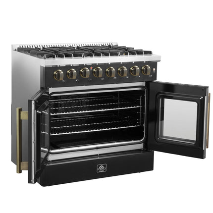 Forno Galiano 36-inch Freestanding French Door Dual Fuel Range Black FORNO