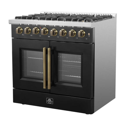 Forno Galiano 36-inch Freestanding French Door Dual Fuel Range Black FORNO