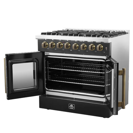 Forno Galiano 36-inch Freestanding French Door Dual Fuel Range Black FORNO