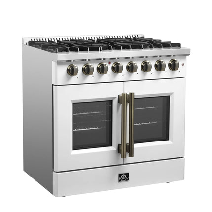 Forno Galiano 36-inch Freestanding French Door Dual Fuel Range White FORNO