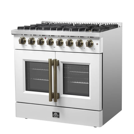 Forno Galiano 36-inch Freestanding French Door Dual Fuel Range White FORNO