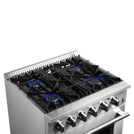 Forno Marco 30-Inch Dual Fuel Range, Stainless Steel, 4 Burners, 37,000 BTU, True Convection Oven, Energy Efficient FORNO