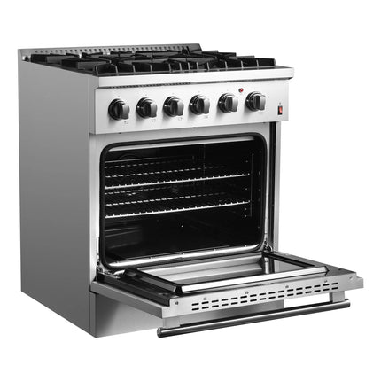 Forno Marco 30-Inch Dual Fuel Range, Stainless Steel, 4 Burners, 37,000 BTU, True Convection Oven, Energy Efficient FORNO