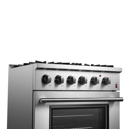 Forno Marco 30-Inch Dual Fuel Range, Stainless Steel, 4 Burners, 37,000 BTU, True Convection Oven, Energy Efficient FORNO