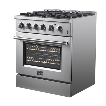 Forno Marco 30-Inch Dual Fuel Range, Stainless Steel, 4 Burners, 37,000 BTU, True Convection Oven, Energy Efficient FORNO