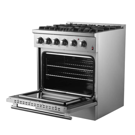 Forno Marco 30-Inch Dual Fuel Range, Stainless Steel, 4 Burners, 37,000 BTU, True Convection Oven, Energy Efficient FORNO