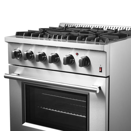 Forno Marco 30-Inch Dual Fuel Range, Stainless Steel, 4 Burners, 37,000 BTU, True Convection Oven, Energy Efficient FORNO