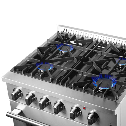 Forno Marco 30-Inch Dual Fuel Range, Stainless Steel, 4 Burners, 37,000 BTU, True Convection Oven, Energy Efficient FORNO