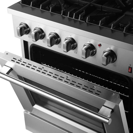 Forno Marco 30-Inch Dual Fuel Range, Stainless Steel, 4 Burners, 37,000 BTU, True Convection Oven, Energy Efficient FORNO