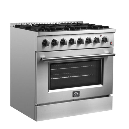 Forno Marco 36-Inch Dual Fuel Range, Stainless Steel, 6 Burners, 67,000 BTU, True Convection Oven, Energy Efficient FORNO
