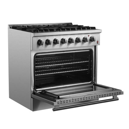 Forno Marco 36-Inch Dual Fuel Range, Stainless Steel, 6 Burners, 67,000 BTU, True Convection Oven, Energy Efficient FORNO