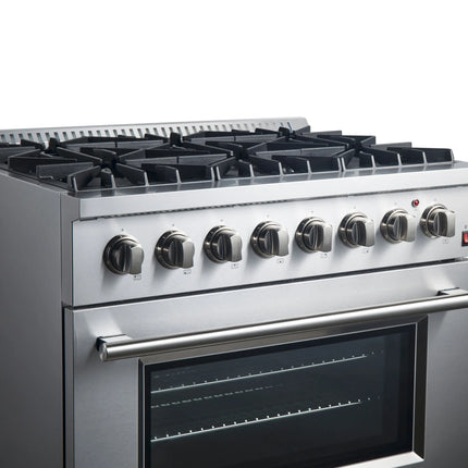 Forno Marco 36-Inch Dual Fuel Range, Stainless Steel, 6 Burners, 67,000 BTU, True Convection Oven, Energy Efficient FORNO