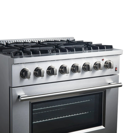 Forno Marco 36-Inch Dual Fuel Range, Stainless Steel, 6 Burners, 67,000 BTU, True Convection Oven, Energy Efficient FORNO