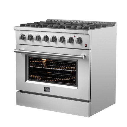 Forno Marco 36-Inch Dual Fuel Range, Stainless Steel, 6 Burners, 67,000 BTU, True Convection Oven, Energy Efficient FORNO