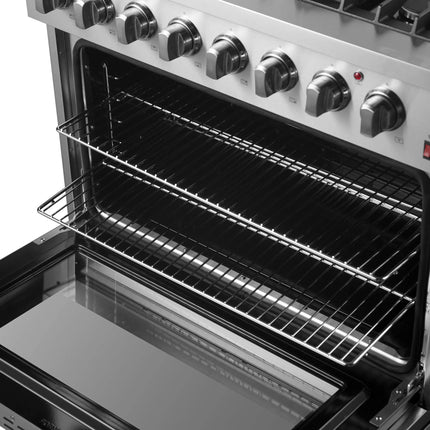 Forno Marco 36-Inch Dual Fuel Range, Stainless Steel, 6 Burners, 67,000 BTU, True Convection Oven, Energy Efficient FORNO