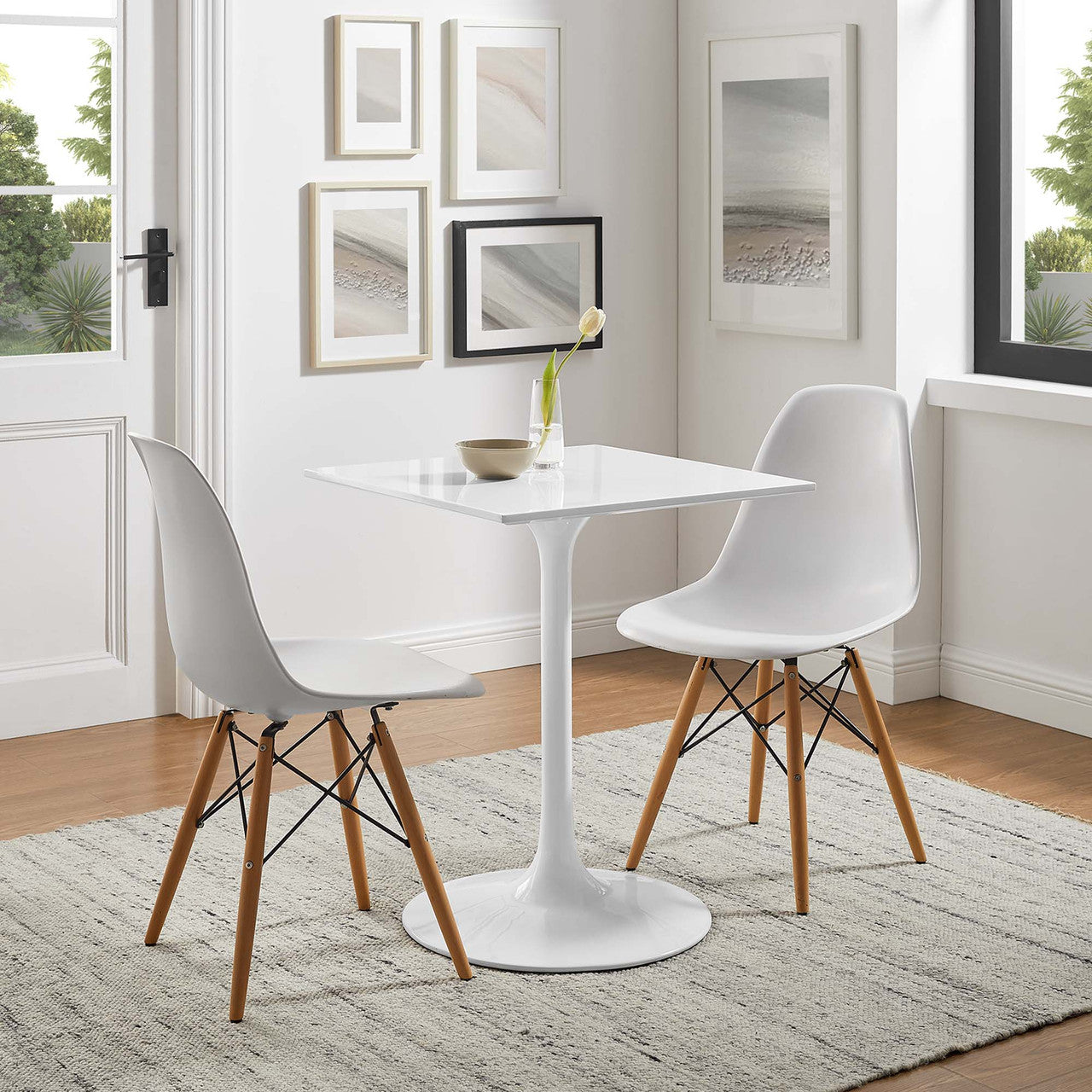 Modway EEI-1122-WHI Lippa 24" Square Wood Dining Table White
