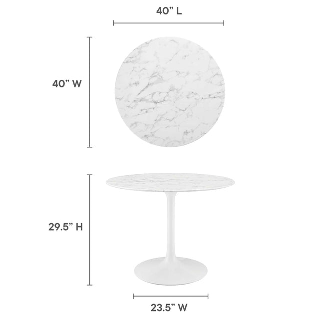 Modway EEI-1130 Lippa 40" Round Faux Marble Dining Table Modway