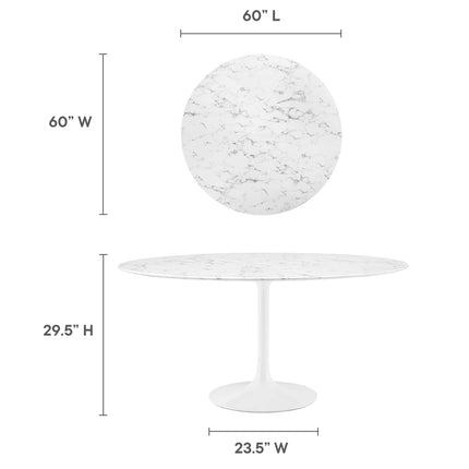 Modway EEI-1133 Lippa 60" Round Faux Marble Dining Table Modway