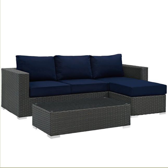 Modway EEI-1889 Sojourn 3 Piece Outdoor Patio Sunbrella® Sectional Set - Plaza Home Decor
