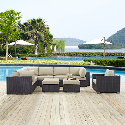 Modway EEI-2208 Convene 9 Piece Outdoor Patio Sectional Set Modway