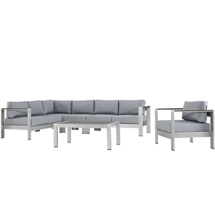Modway EEI-2558 Shore 6 Piece Outdoor Patio Aluminum Sectional Sofa Set Modway
