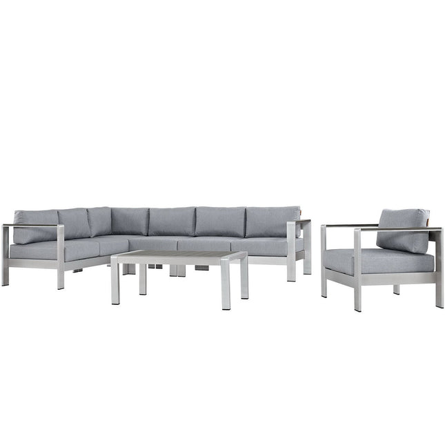 Modway EEI-2558 Shore 6 Piece Outdoor Patio Aluminum Sectional Sofa Set Modway