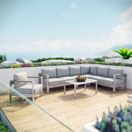 Modway EEI-2558 Shore 6 Piece Outdoor Patio Aluminum Sectional Sofa Set Modway