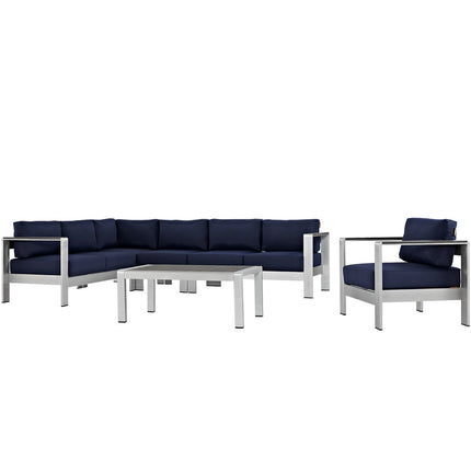 Modway EEI-2558 Shore 6 Piece Outdoor Patio Aluminum Sectional Sofa Set Modway