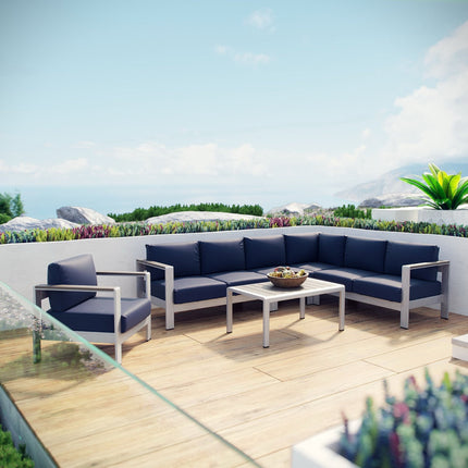 Modway EEI-2558 Shore 6 Piece Outdoor Patio Aluminum Sectional Sofa Set Modway