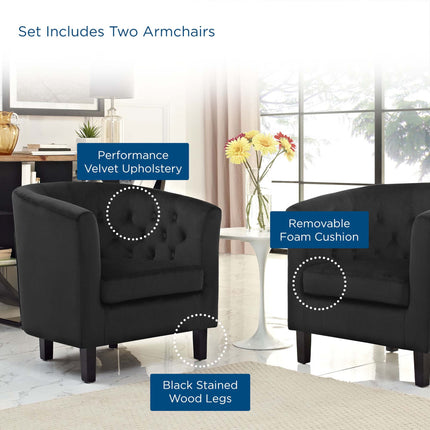 Modway EEI-3153 Prospect 2 Piece Performance Velvet Armchair Set Modway