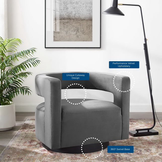 Modway EEI-3947 Spin Cutaway Performance Velvet Swivel Armchair - Plaza Home Decor