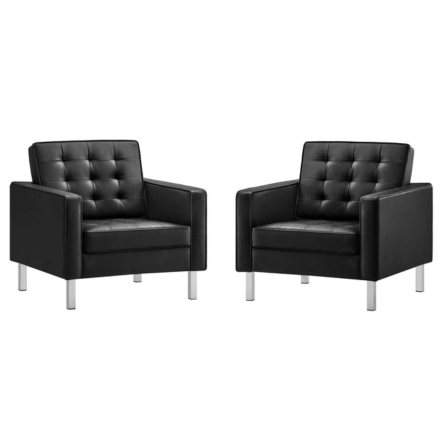 Modway EEI-4101 Loft Tufted Vegan Leather Armchairs Set of 2 Modway