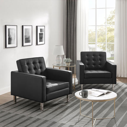 Modway EEI-4101 Loft Tufted Vegan Leather Armchairs Set of 2 Modway