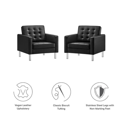 Modway EEI-4101 Loft Tufted Vegan Leather Armchairs Set of 2 Modway