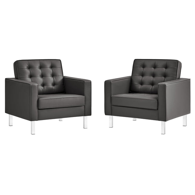 Modway EEI-4101 Loft Tufted Vegan Leather Armchairs Set of 2 Modway