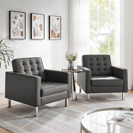 Modway EEI-4101 Loft Tufted Vegan Leather Armchairs Set of 2 Modway