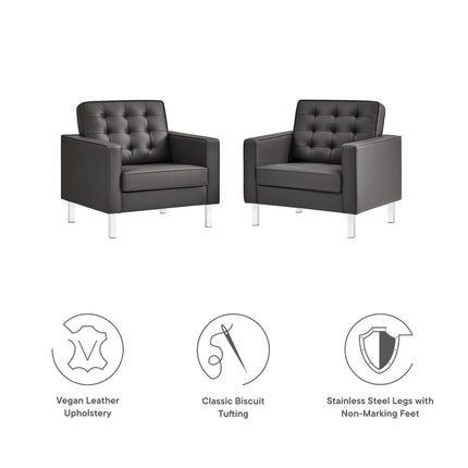 Modway EEI-4101 Loft Tufted Vegan Leather Armchairs Set of 2 Modway