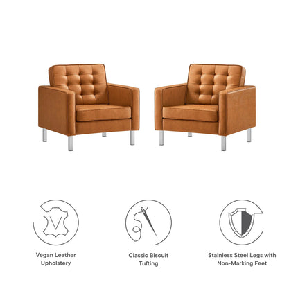 Modway EEI-4101 Loft Tufted Vegan Leather Armchairs Set of 2 Modway