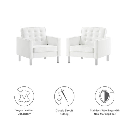 Modway EEI-4101 Loft Tufted Vegan Leather Armchairs Set of 2 Modway